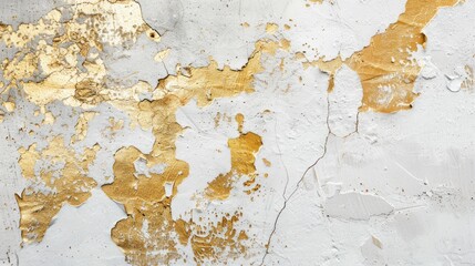 Contrasts in Decay: Gold Leaf on Cracked Concrete Wall - Generative AI - 792744087