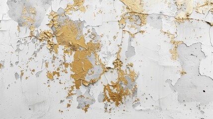 Contrasts in Decay: Gold Leaf on Cracked Concrete Wall - Generative AI - 792744088