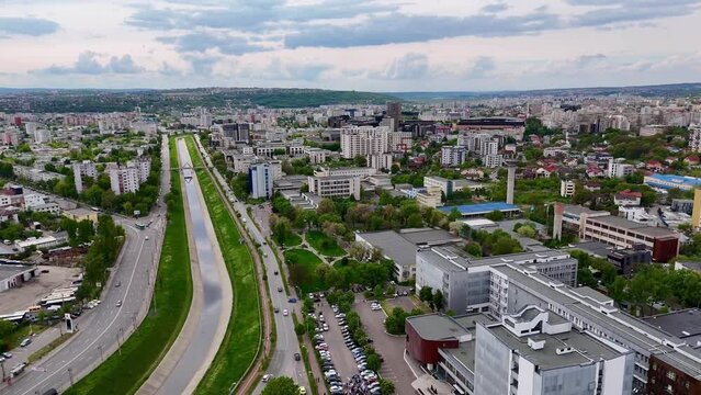 Aerial drone view in Tudor near Iulius mall in city of Iasi Romania