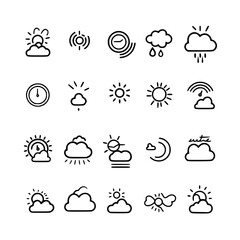 Obraz premium weather icons, sun icon, cloud icon, rain icon, storm icon, moon icon, snow icon, wind icon, temperature icon, cloudy icon, weather, icon, sun, vector, set, cloud, rain, symbol, illustration, storm