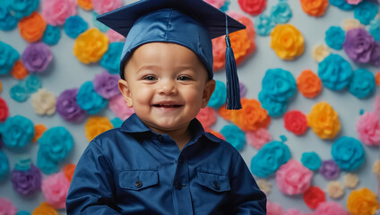 Little child smile in bachelor's cap