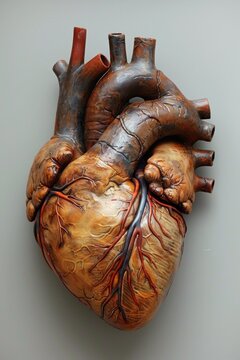 A model of a human heart with two different colored veins, AI