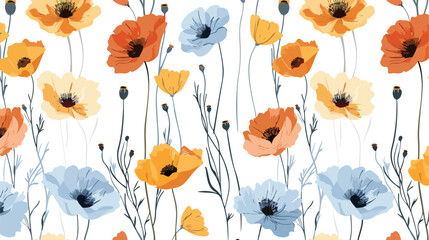 Minimalistic flowers wallpaper. Colored vector seamle