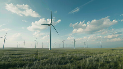 Obraz premium a wind farm, with rows of turbines stretching to the horizon