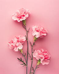 ピンクのカーネーションにピンクの背景。ミニマル、シンプル。背景、メッセージカード