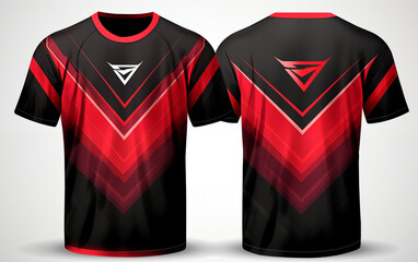 Red and black lined t-shirt jersey mockup front and back  t-shirt sport design template