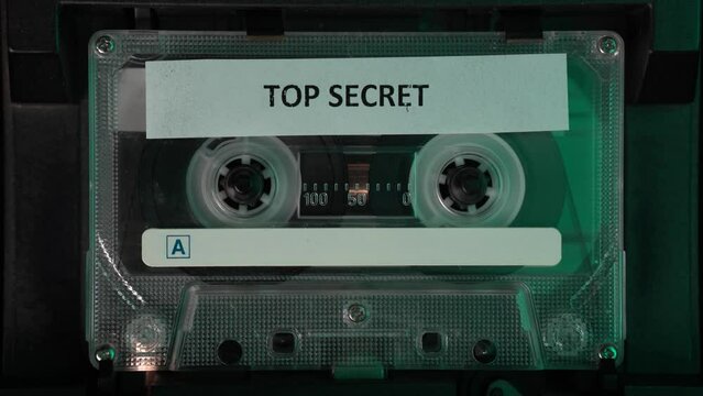 Playing Cassette Tape With Top Secret Audio Recording, Close Up
