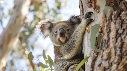 Obraz premium Cute Koala Clinging to a Tree in Natural Habitat