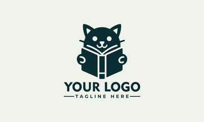 Fototapeta na wymiar Cat Reading Book logo vector book with cat vector logo for business identity