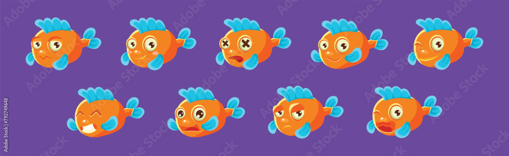 Aufkleber funny fish with emotion and face expression vector set