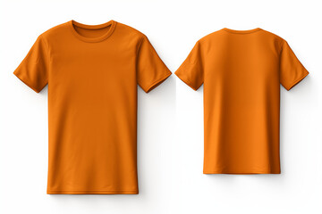 plain orange t-shirt mockup template for fashion apparel front back view white background