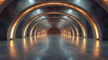A spacious underground tunnel with a modern design, ideal for showcasing various mockup scenes.