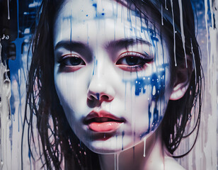 Abstract portrait of a Thai girl in Pattaya drenched in colors - obrazy, fototapety, plakaty