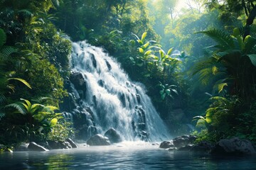 Erawan Waterfall in Lush Jungle