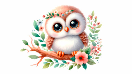 Obraz premium Sweet little owl watercolor image