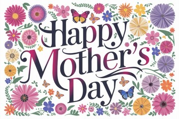 Obraz premium Mothers Day Card With Flowers and Butterflies