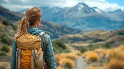 4. Mountain Hike: High in the mountains, a beautiful girl clad in rugged sportswear navigates a rocky trail with confidence and grace, her attire blending seamlessly with the natur