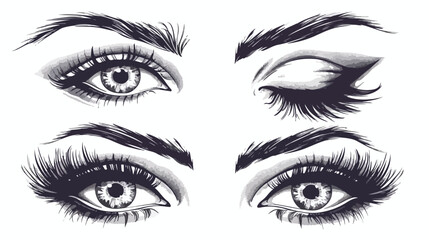 Set of Beautiful female Eyes with long Eyelashes 