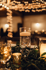 Gold and Green Candlelight Winter Wedding Theme Table Decor