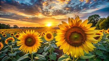 A vibrant field of sunflowers stretching to the horizon. ai