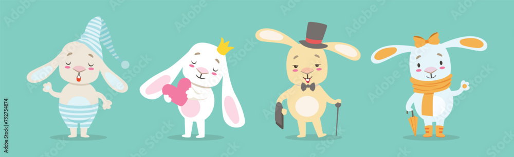 Canvas Prints happy bunny character with long ears vector set