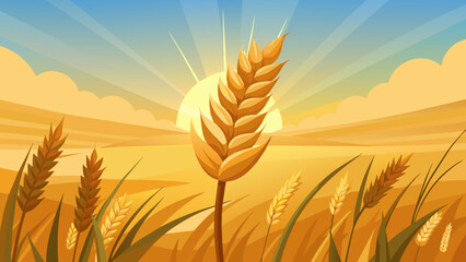 a wheat field on the background Golden wheat crop with sunlight © Bondgofoto