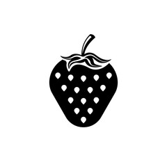 Strawberry icon. Black sign isolated on white background. Cartoon sweet fruit. Flat colored natural organic food. Vector illustration flat design.