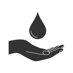 Clean water drop in the human hand graphic icon. Save water symbol isolated on white background. Vector illustration