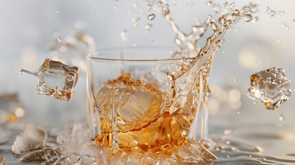 Splash ice falling to whisky
