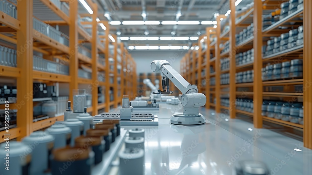 Aufkleber the arm robotic process automation works inside a manufacturing warehouse. generative ai.