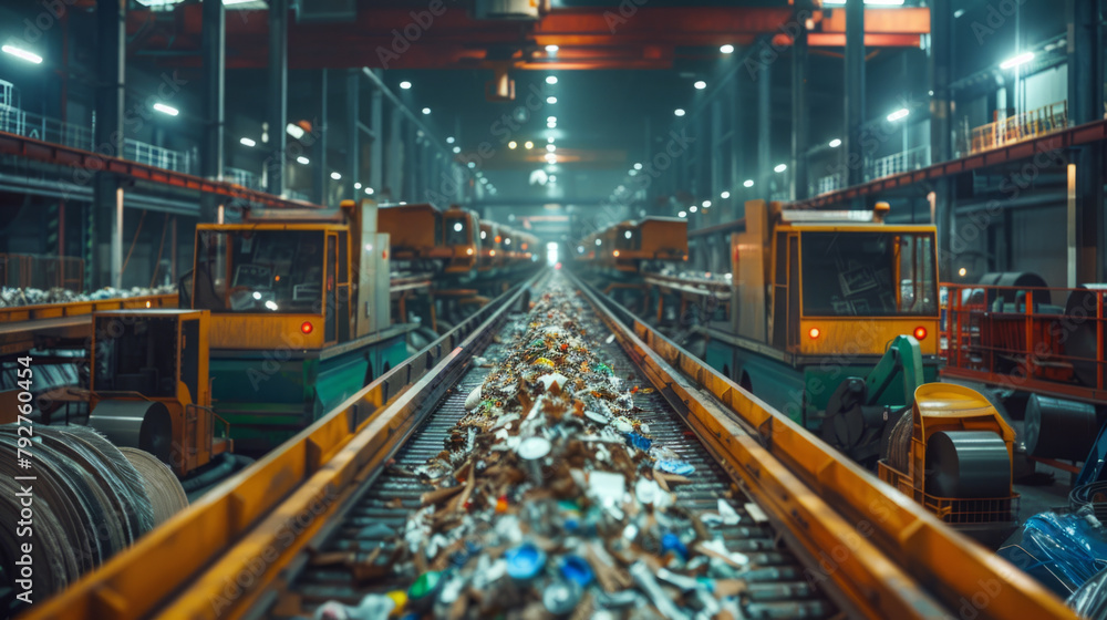 Poster efficient and automated sorting process in a recycle factory with conveyor belts and robots, maximiz