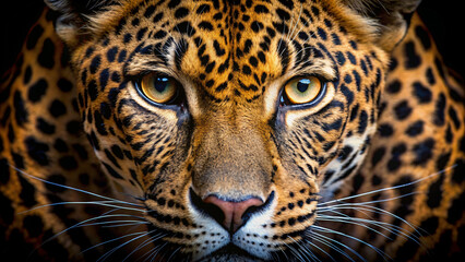 A close-up portrait of a wild leopard with its spotted fur