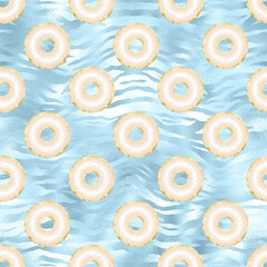 Blue and Champagne Donut Digital Paper, Pattern Digital Paper