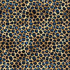 Blue and Gold Leopard Digital Paper, Pattern Digital Paper