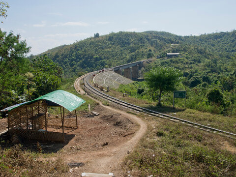Section of the infamous Death Railway built by POWs during WWII in Shan State, Myanmar (Burma), Asia