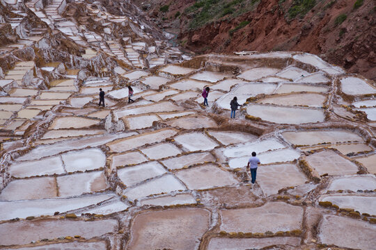 Maras Saltpan Salinas in the Sacred Valley of the Incas, near Cusco, Peru, South America