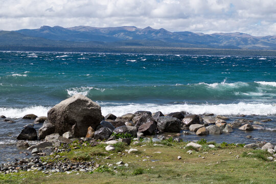 Views of Andes mountains by Lake Nahuel Huapi in Bariloche, Argentina, South America
