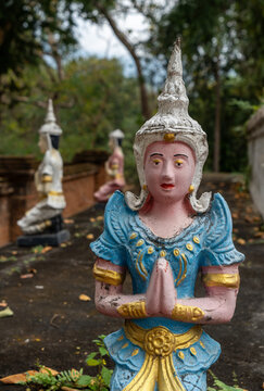 View and details of Wat Pa Daeng Buddhist temple in the forest above Chiang Mai, Thailand