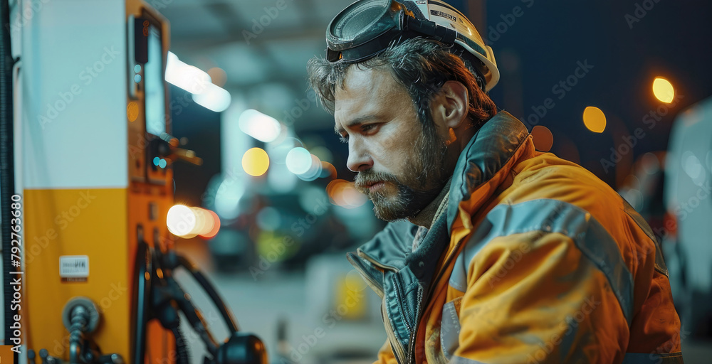 Aufkleber technical team installing a product fuel pump. generative ai.