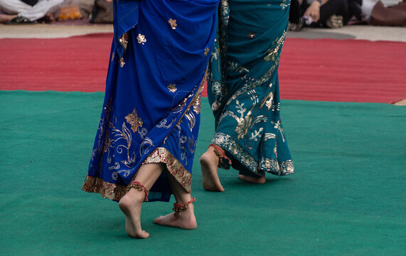 Thai classical dancers and musicians at Makha Bucha Buddhist celebrations where relics of Buddha are enshrined at the Royal Park Rajapruek in Chiang Mai ,Thailand