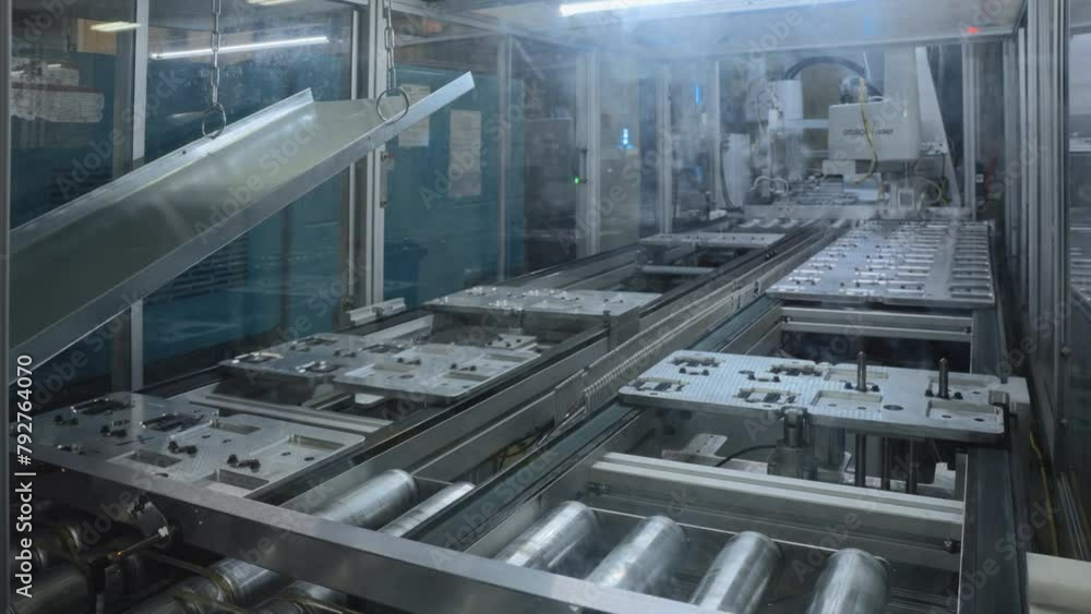 Poster timelapse of a square conveyor assembly line with robot arms