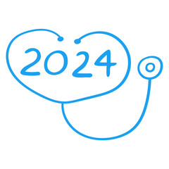 Stethoscope and number 2024 Health Insurance. Vector illustration on white background.