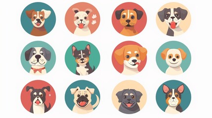 A curated set of circular vector graphics depicting playful and endearing dog characters, suitable for adding warmth and joy to any design
