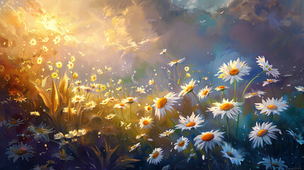 Obraz na płótnie Canvas The charming daisies in the garden