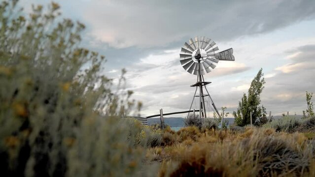 Old school metal windmill on rural side of Argentina, South America