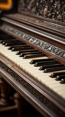 Fototapeta na wymiar Close up of the keys of an old piano.