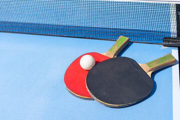 table tennis ball and paddle - 792765486