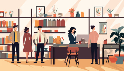 People in a cafe. People in a coffee shop interior. Vector illustration