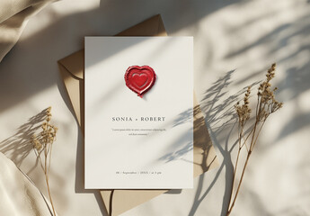 Elegant Bridal Mockup For Wedding Invitation Card With Generative ai - obrazy, fototapety, plakaty