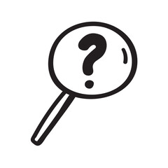 Magnifying glass and question mark. Hand drawn illustration on white background.